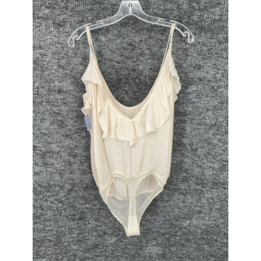 Free People Bodysuit Womens S Cream Intimately Ruffle Spaghetti Strap Thong - Picture 9 of 10
